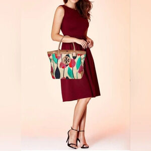 Tory Burch Multicolor Tulip Print Canvas and Leather Sophia Tote**RARE **